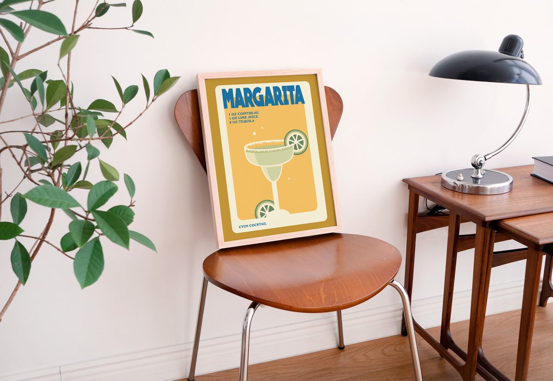 Margarita Cocktail Recipe Retro Bar Print Tequila Lime Gold Yellow - Image 3