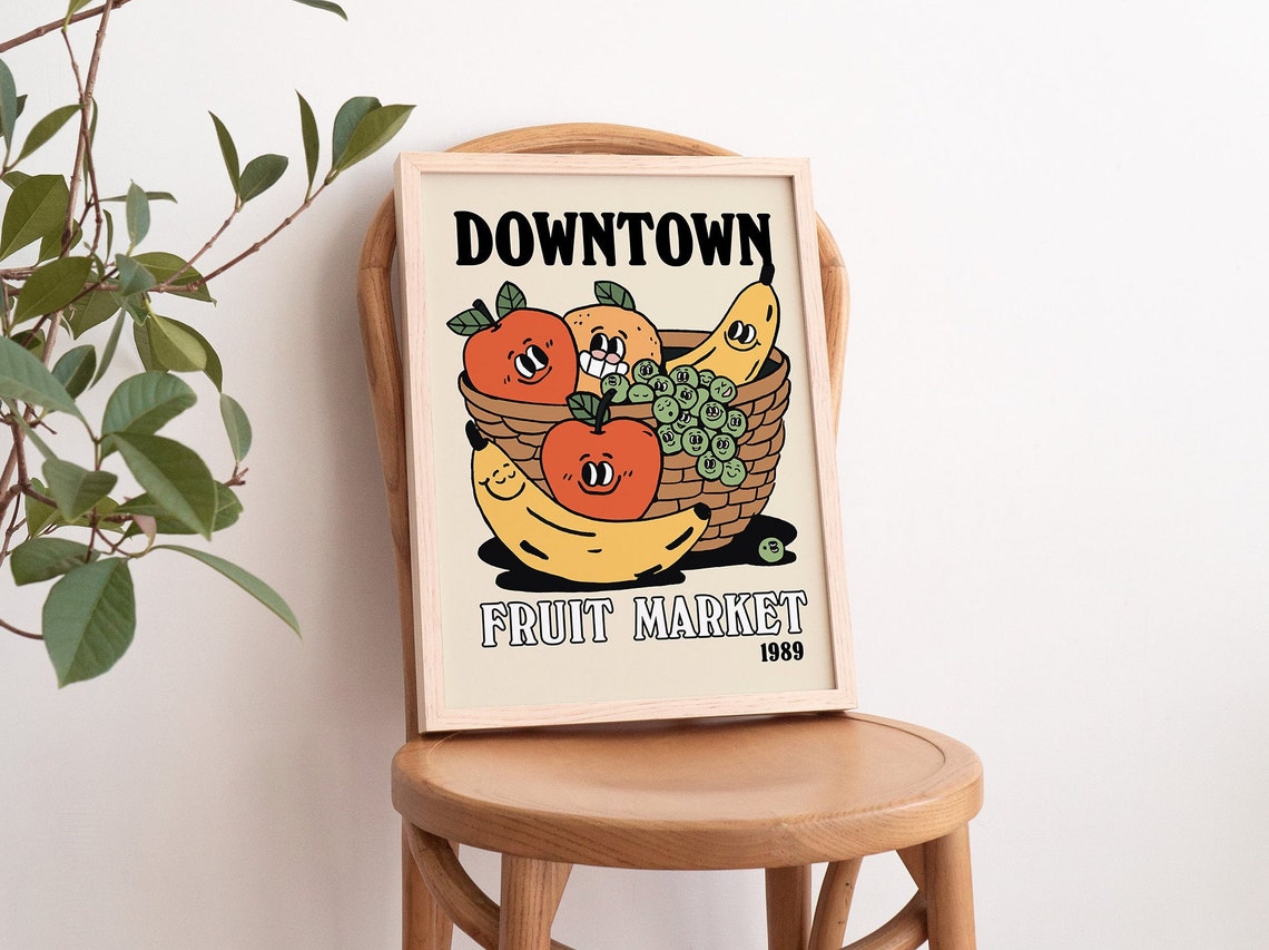 Downtown Fruit Market 1989 Smiling Fruit Basket Vintage Art Print - Image 3