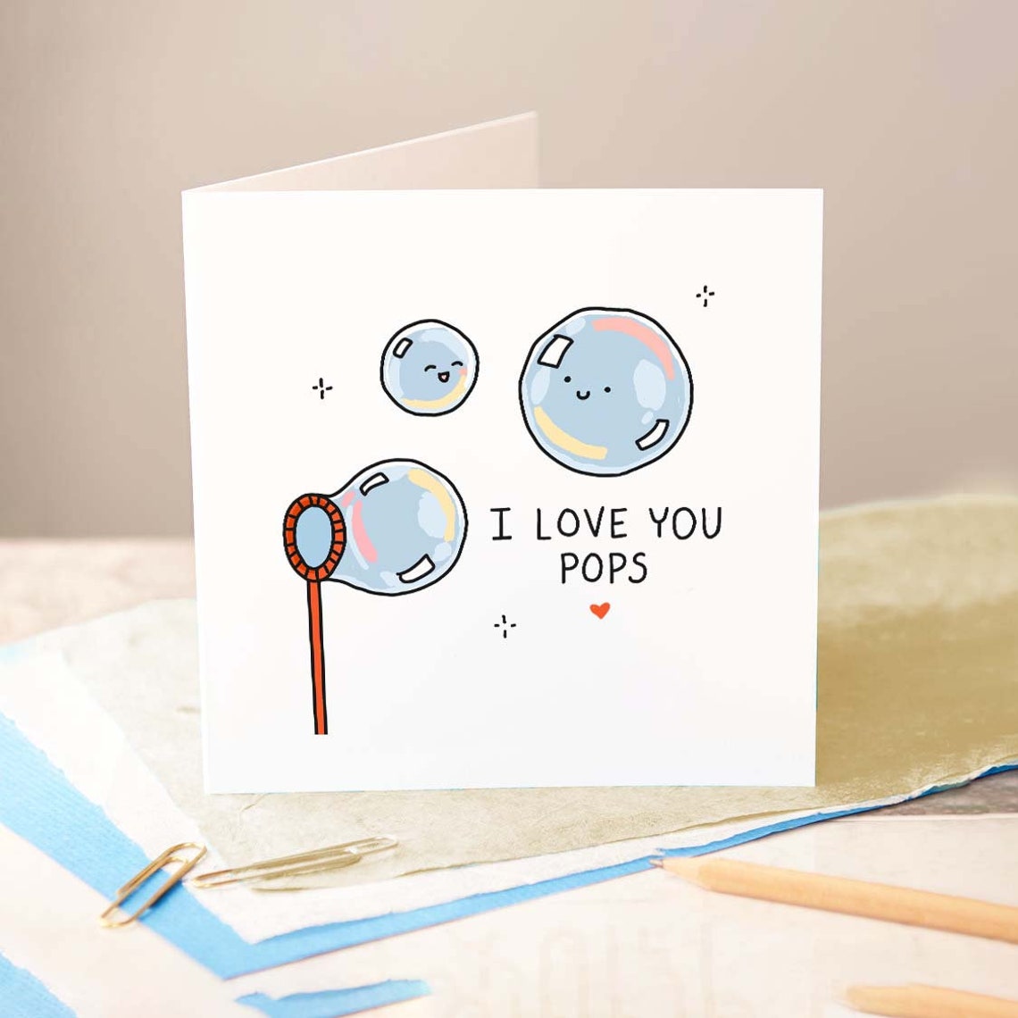 I Love You Pops Cute Bubble Fathers Day Card For Dad Papa Gift - Image 2