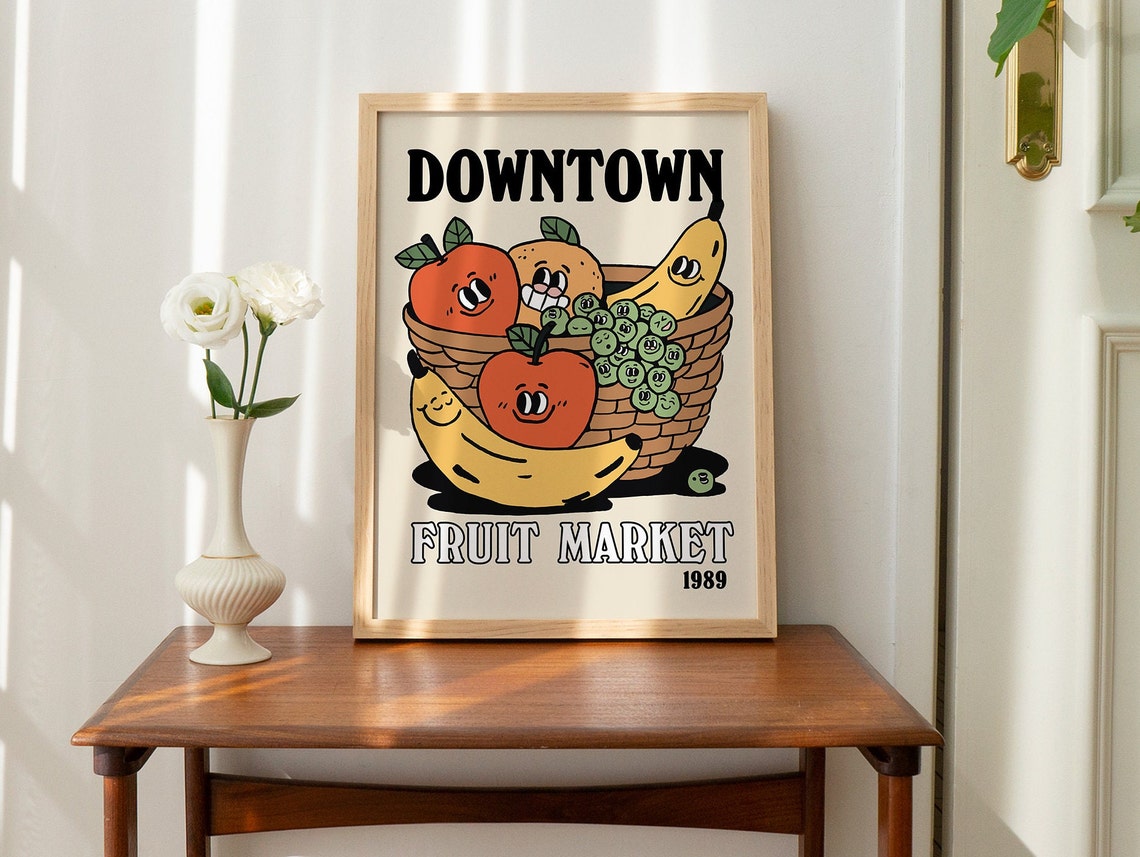 Downtown Fruit Market 1989 Smiling Fruit Basket Vintage Art Print - Image 2