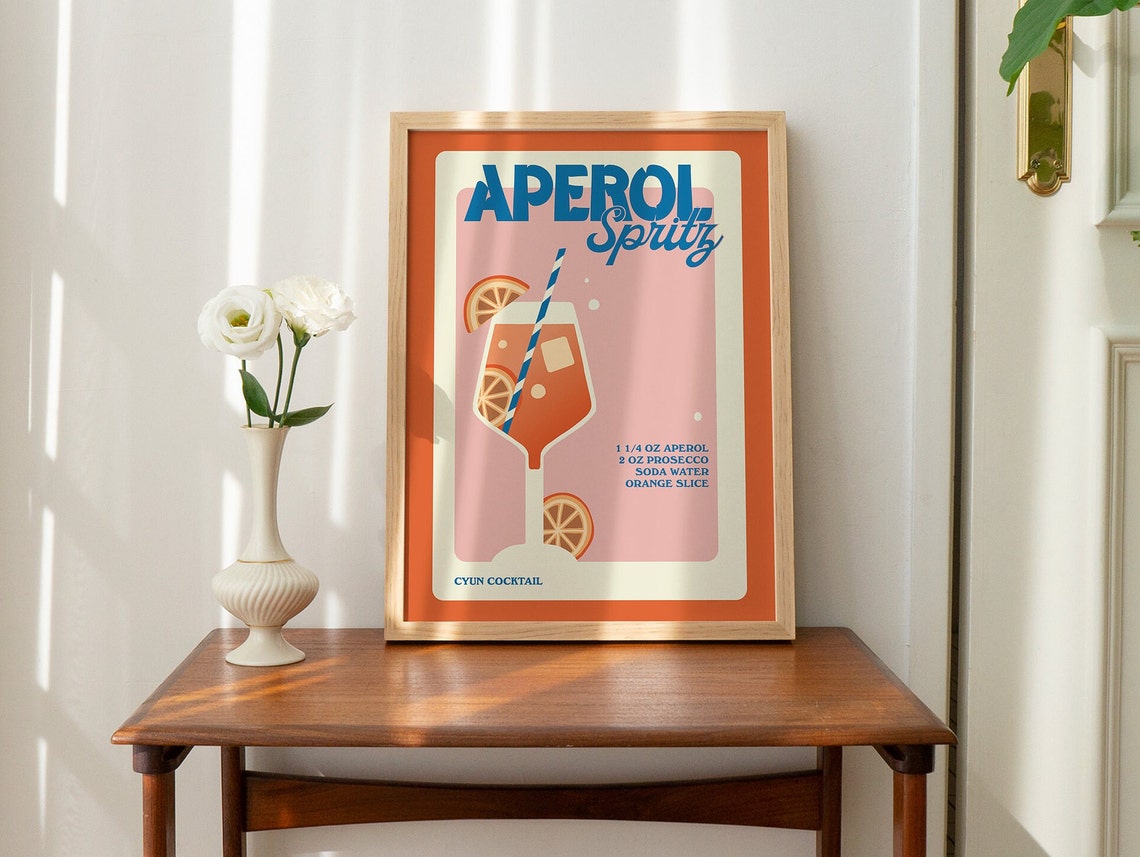 Aperol Spritz Retro Cocktail Recipe Orange Kitchen Bar Poster - Image 2