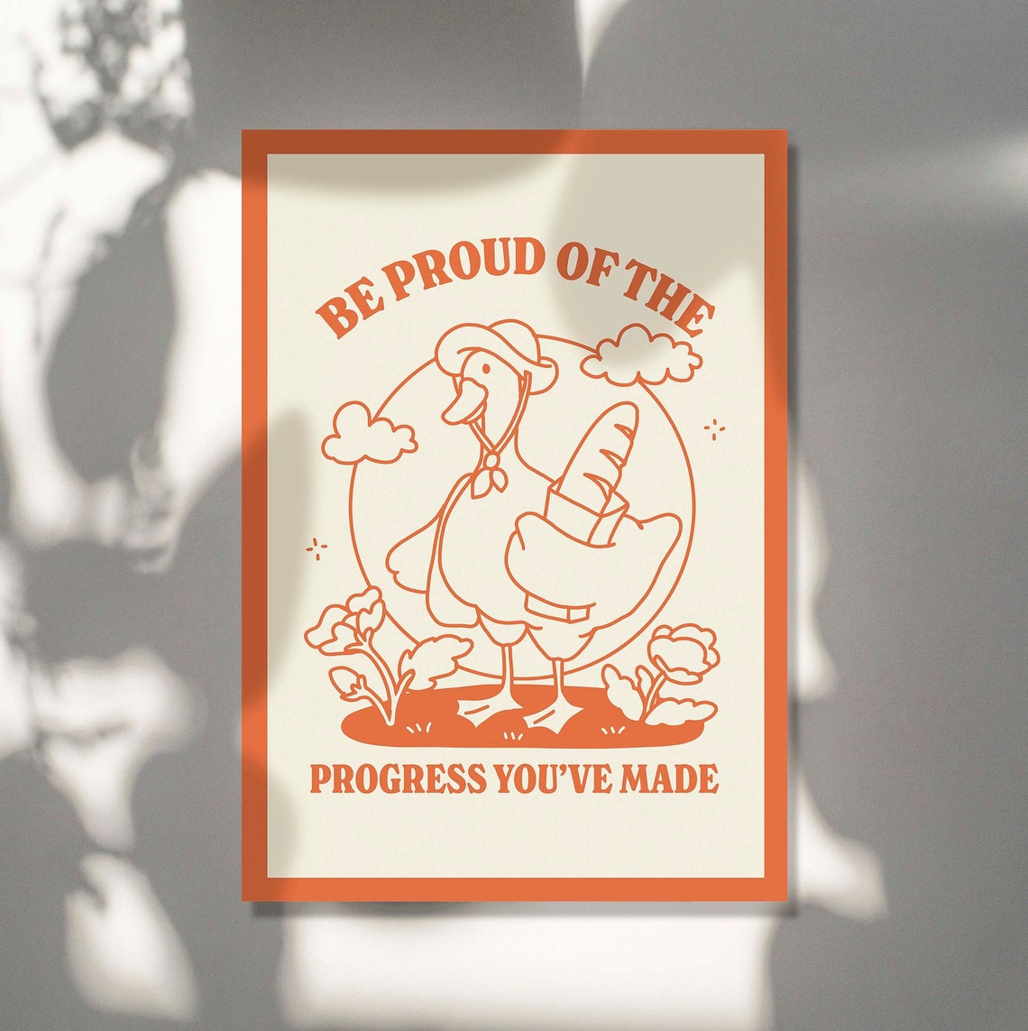 Positive Goose Wall Print Motivation Quote Baguette Duck Cute Classroom Prints Nursery Kids Study Room Poster Orange Prints Unframed - Image 2