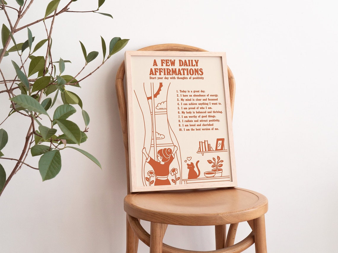 A Few Daily Affirmations Positive Morning Thoughts Orange Poster - Image 2