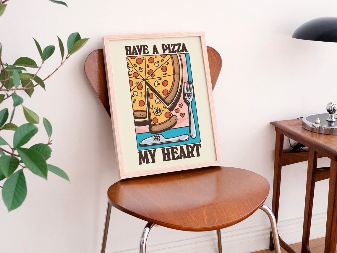 Have A Pizza My Heart Pepperoni Slice Funny Kitchen Food Print - Image 3