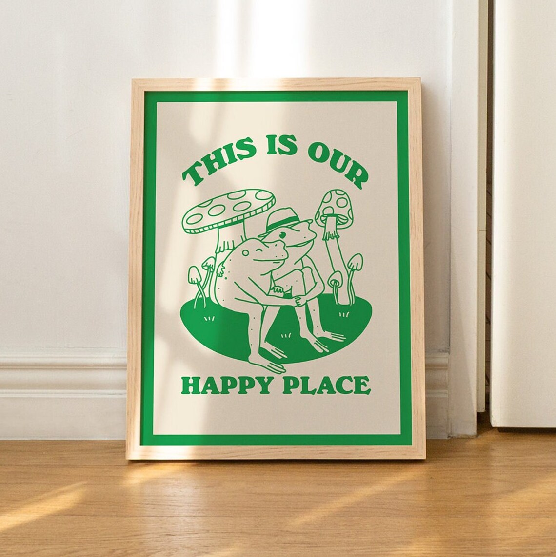 Retro Frog Mushroom Quote Poster, Cottagecore Style