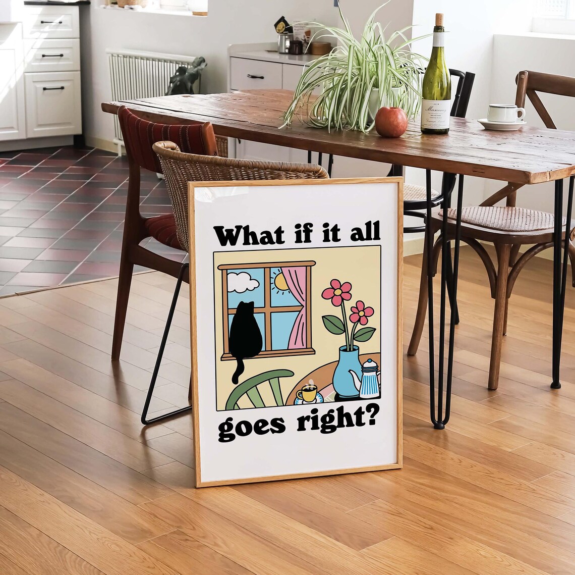 Colorful Cat Print, Retro Bistro Coffee Poster - Image 3