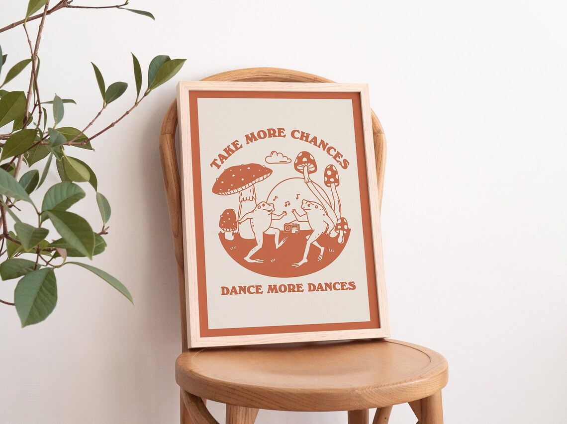 Dancing Frog Vintage Mushroom Wall Print, Rustic - Image 4