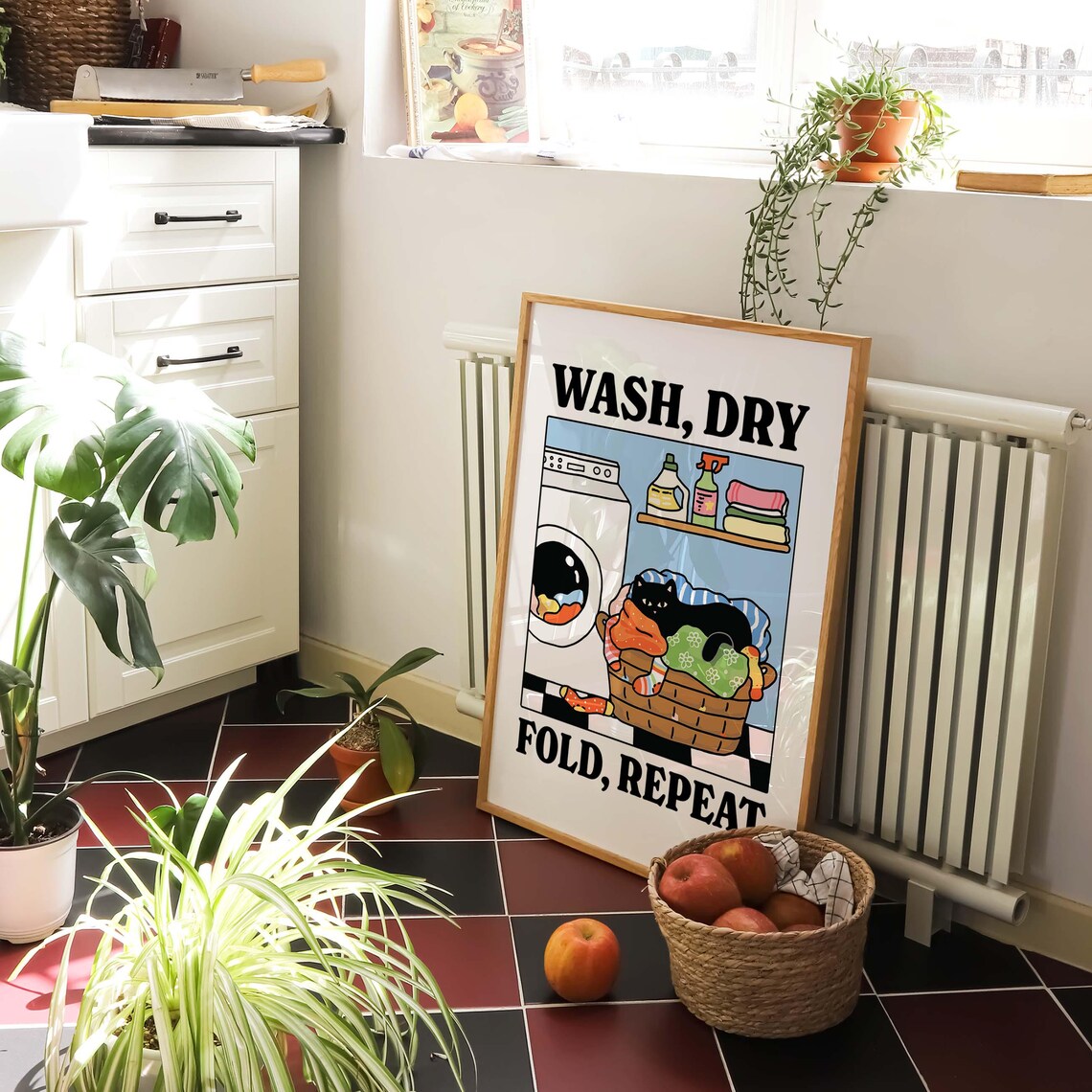 Wash Dry Fold Repeat Cat Poster, Cute Bathroom Decor - Image 3