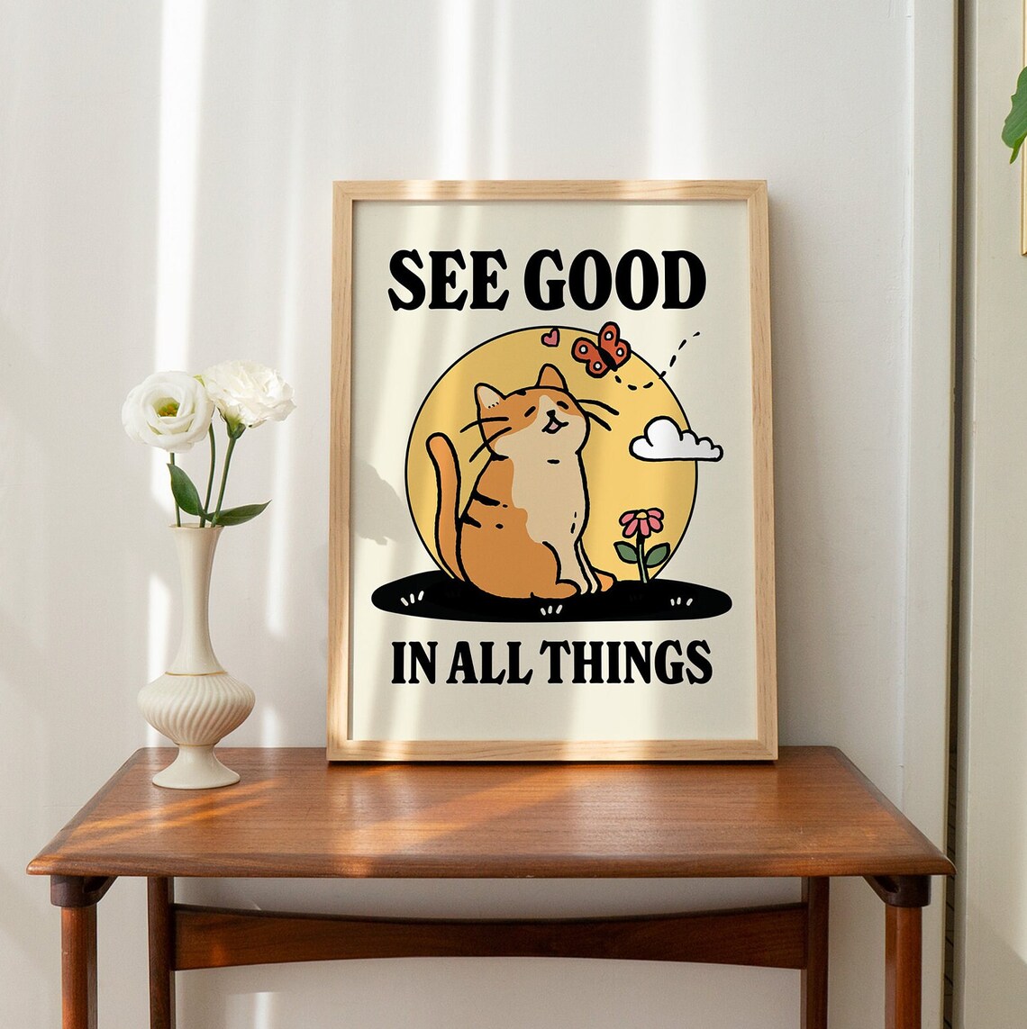 Colorful Cat Illustration Print, Cute Quote Decor - Image 4