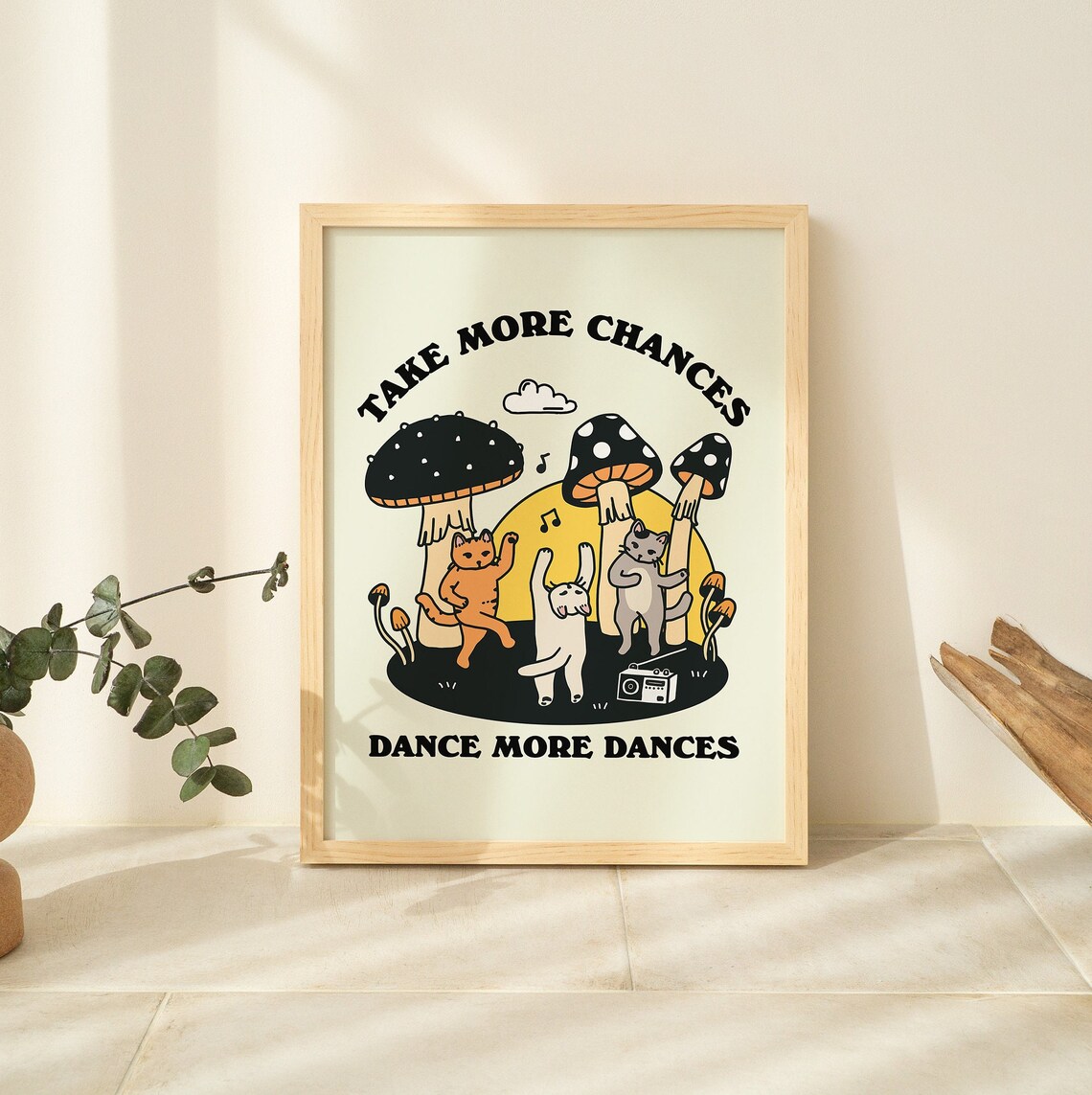 Retro Dancing Cats Vintage Cat Illustration Poster - Image 2