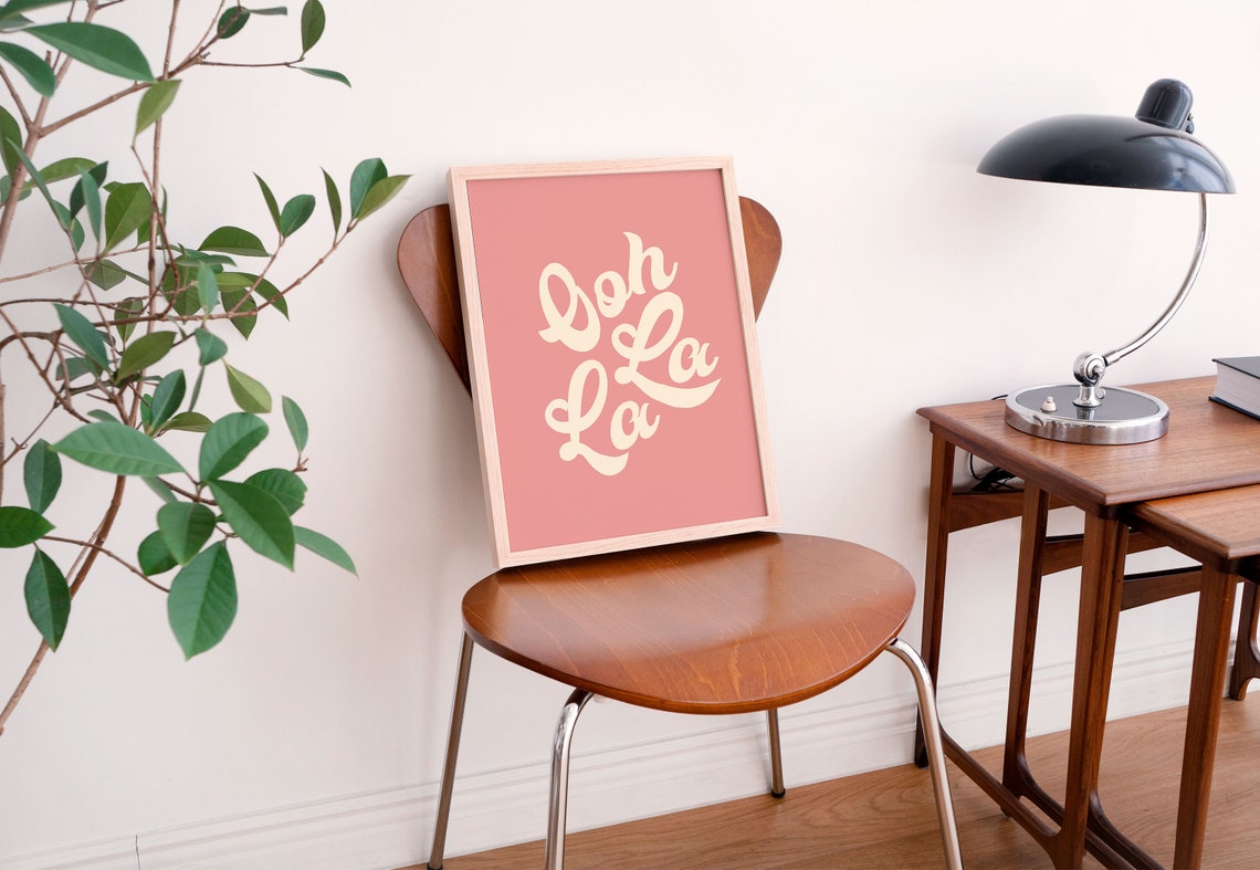 Ooh La La Cream Script French Typography Pink Retro Wall Poster - Image 2