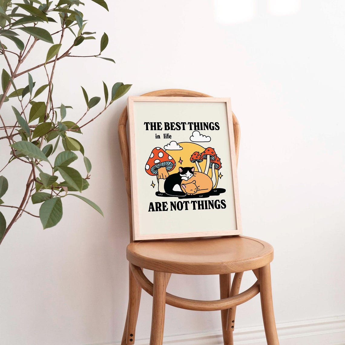 The Best Things in Life Are Not Things Retro Cats Mushroom Poster - Image 4