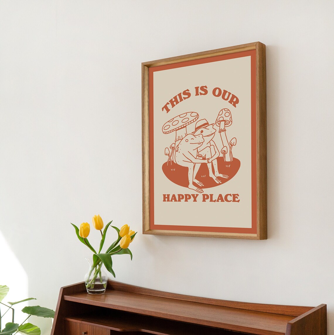 Cottagecore Frog and Mushroom Retro Art Print - Image 3