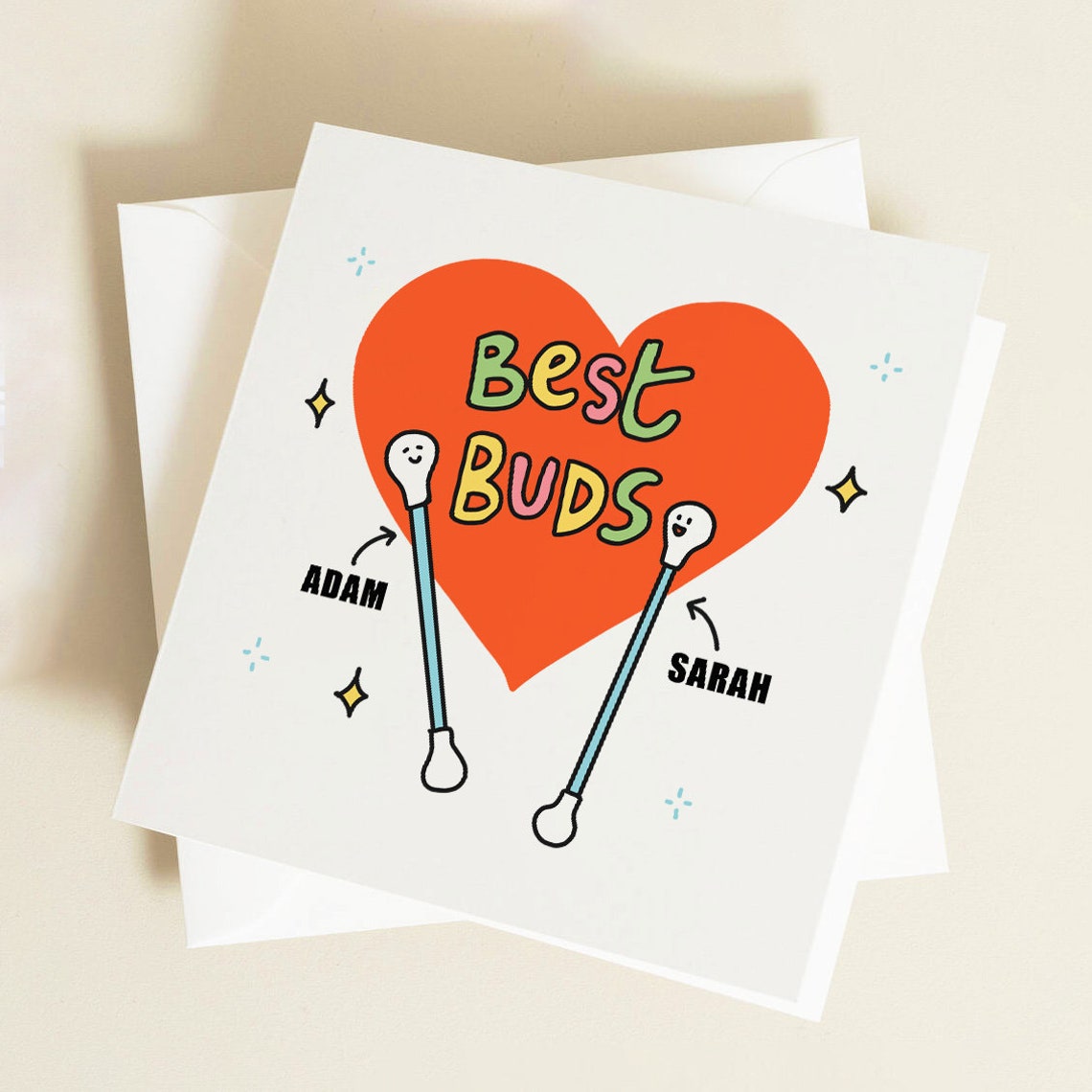 Best Buds Cotton Bud Punny Birthday Card For Best Friend Custom Names - Image 2