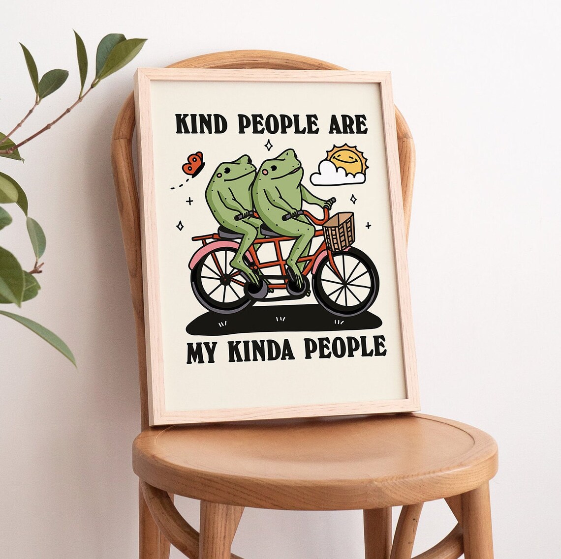 Kind People Are My Kinda People Frog Print Cute Retro Tandem Bike Poster - Image 3