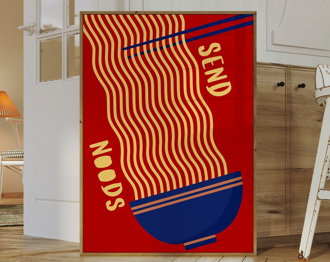 Send Noods Noodles Art Print, Minimalist Kitchen