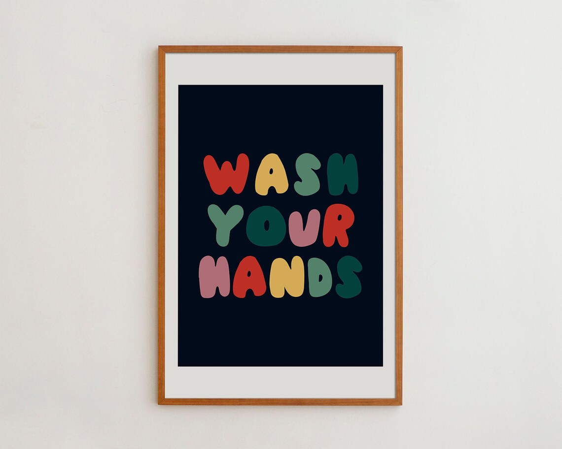 Wash Your Hands Typography Print for Kids Bathroom