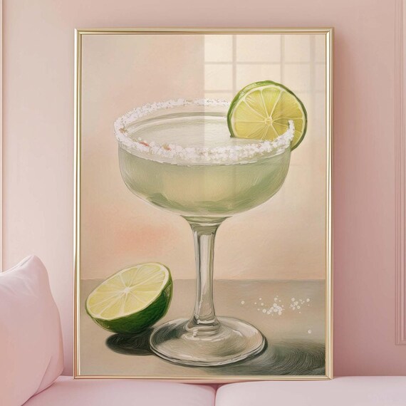 Classic Margarita Cocktail Lime Salt Rim Vintage Bar Cart Art Poster