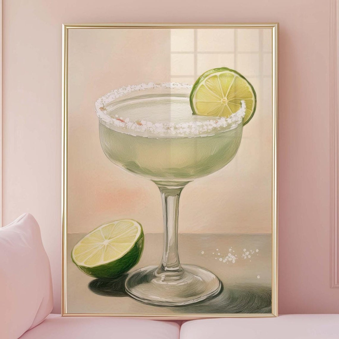 Classic Margarita Cocktail Lime Salt Rim Vintage Bar Cart Art Poster