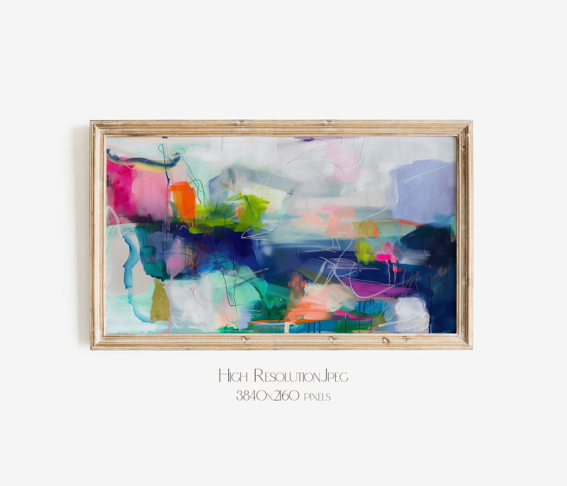 Vivid Abstract Painting With Teal Navy Pink And Green Strokes Poster - Image 5