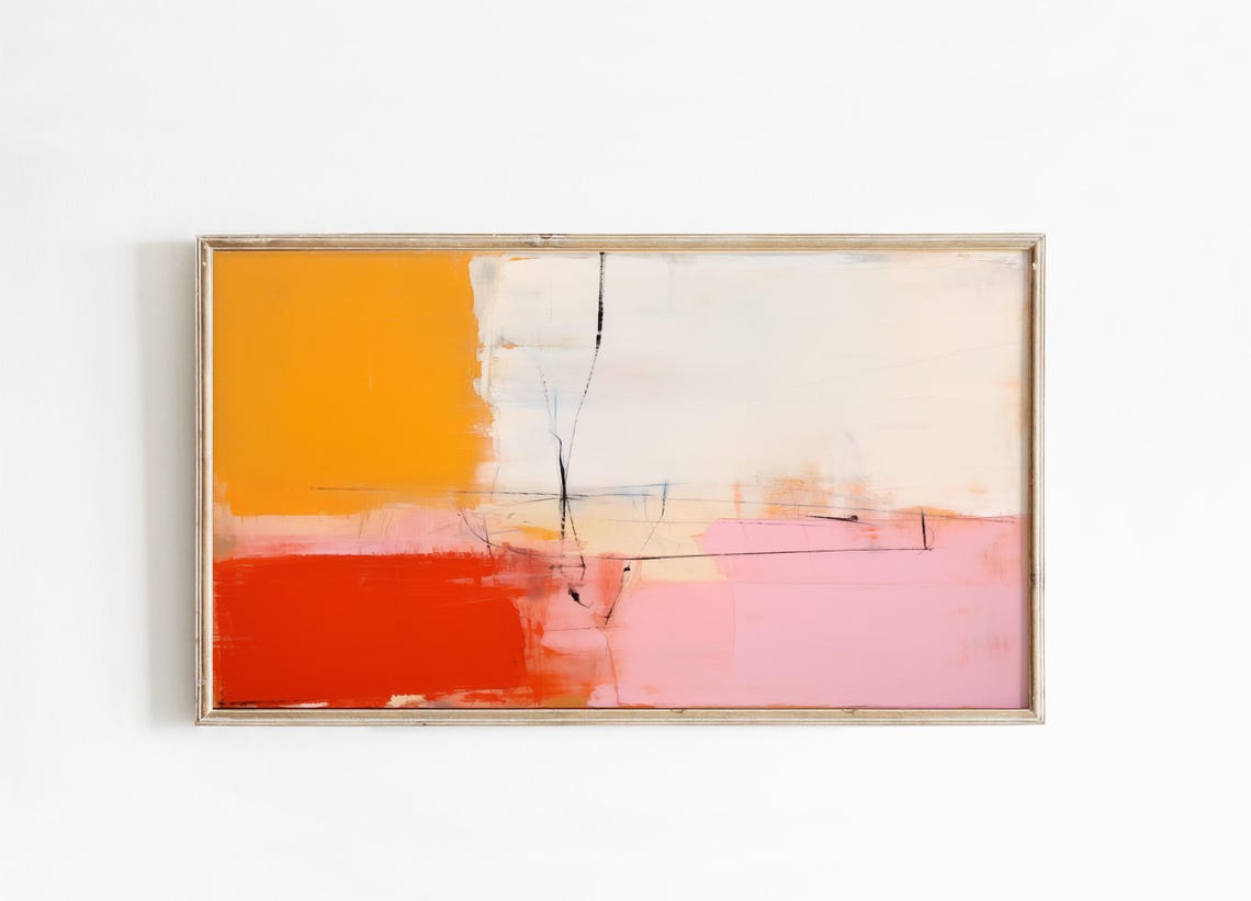 Orange Red Pink Color Block Bold Abstract Modern Art Wall Print - Image 5