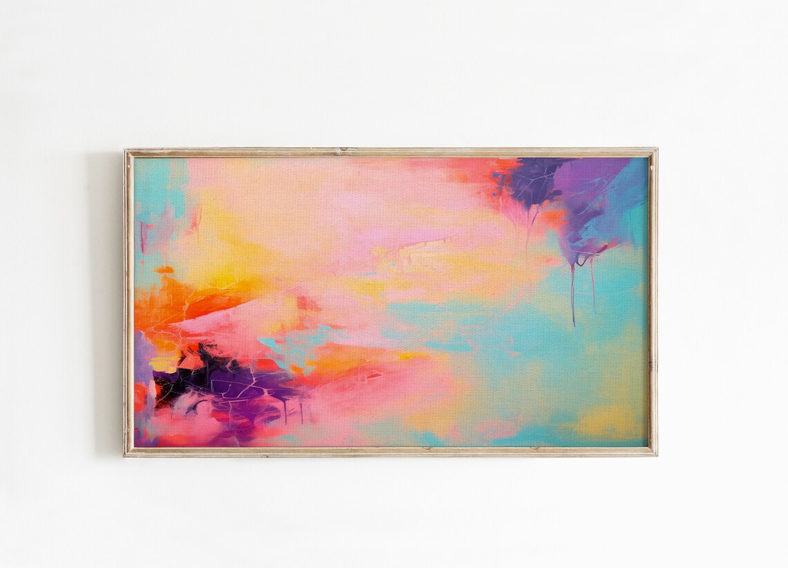 Dreamy Pink Orange Abstract Painting With Turquoise Flow Art Poster