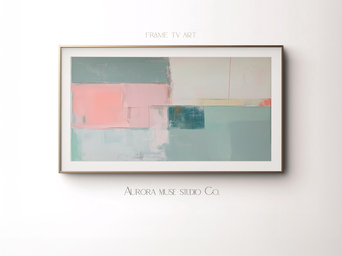 Sage Green And Dusty Pink Minimalist Geometric Block Abstract Poster - Image 4
