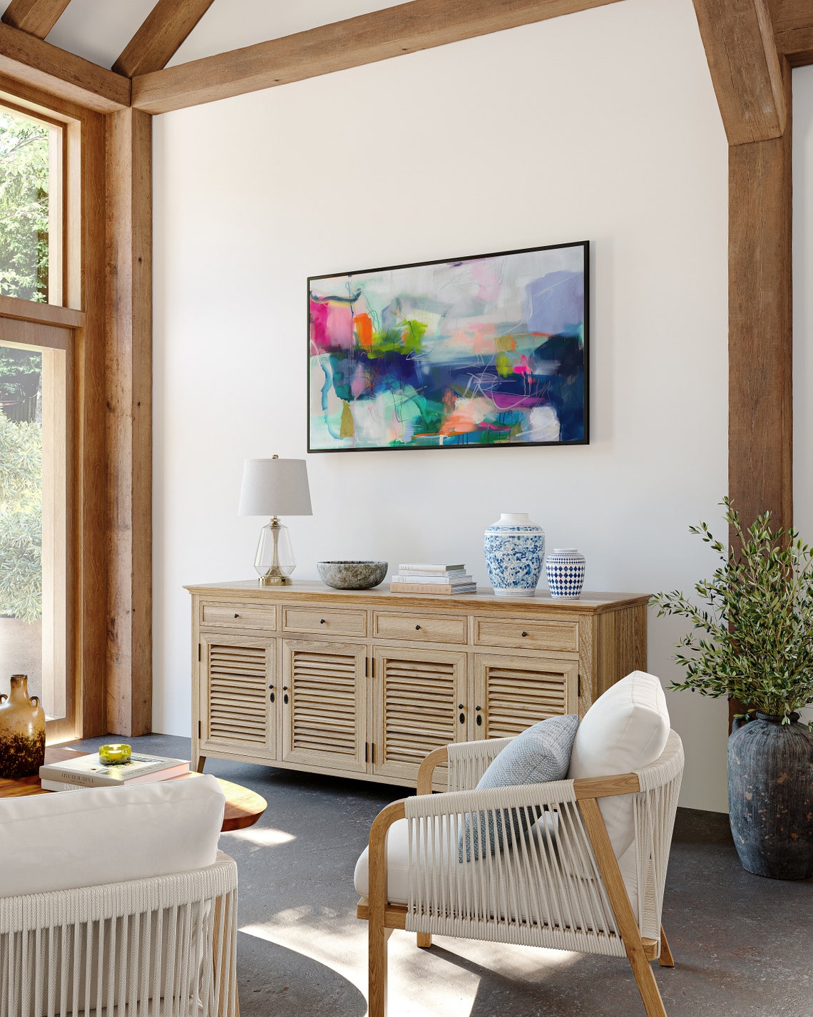 Vivid Abstract Painting With Teal Navy Pink And Green Strokes Poster - Image 4