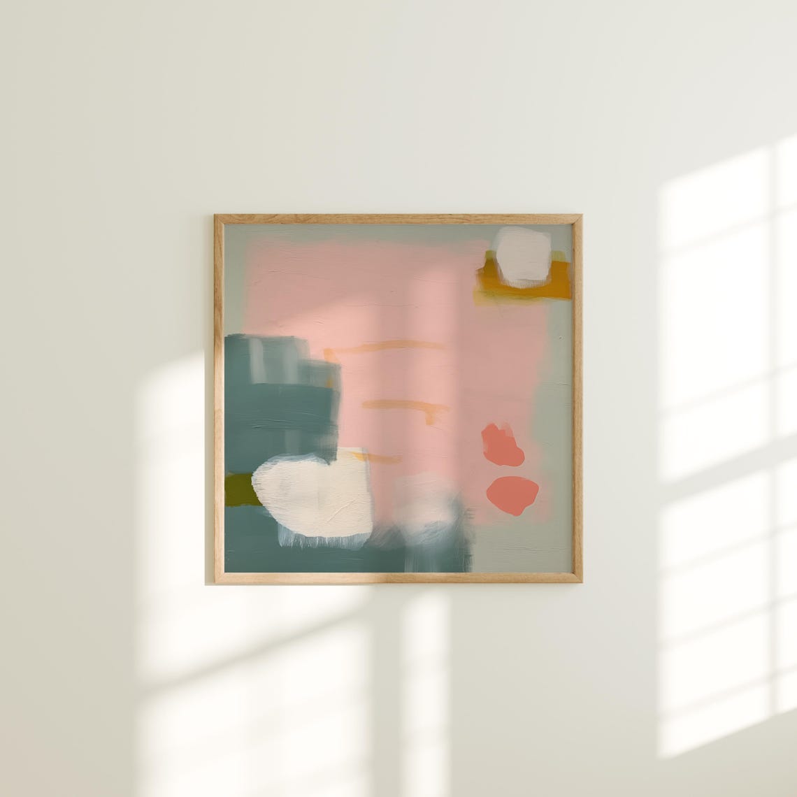 Dusty Pink Teal Coral Blocks Colorful Abstract Square Wall Poster