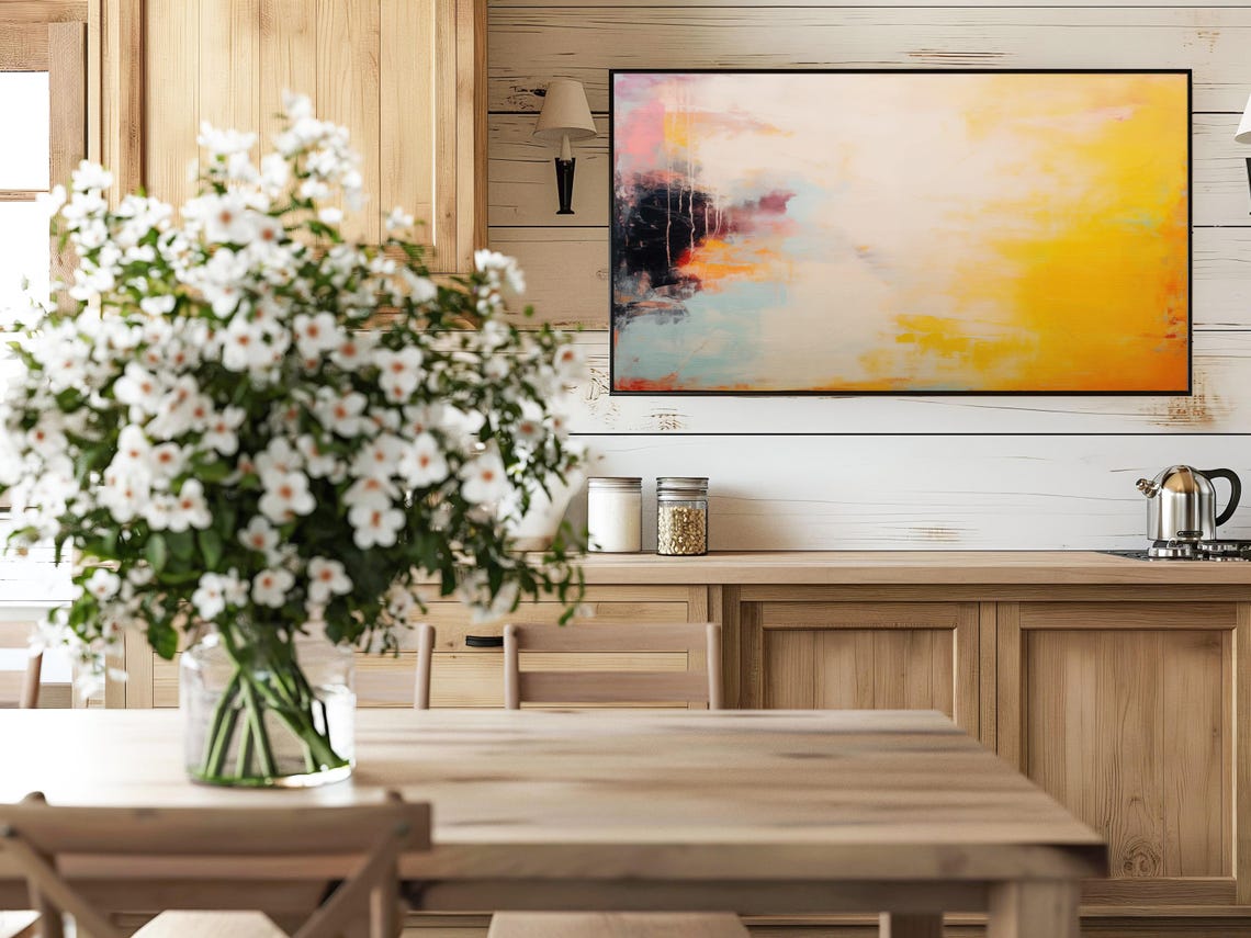 Abstract Frame Tv Art Art For Frame Tv Spring Abstract Oil Painting Yellow Beige Abstract Art 201 - Image 4