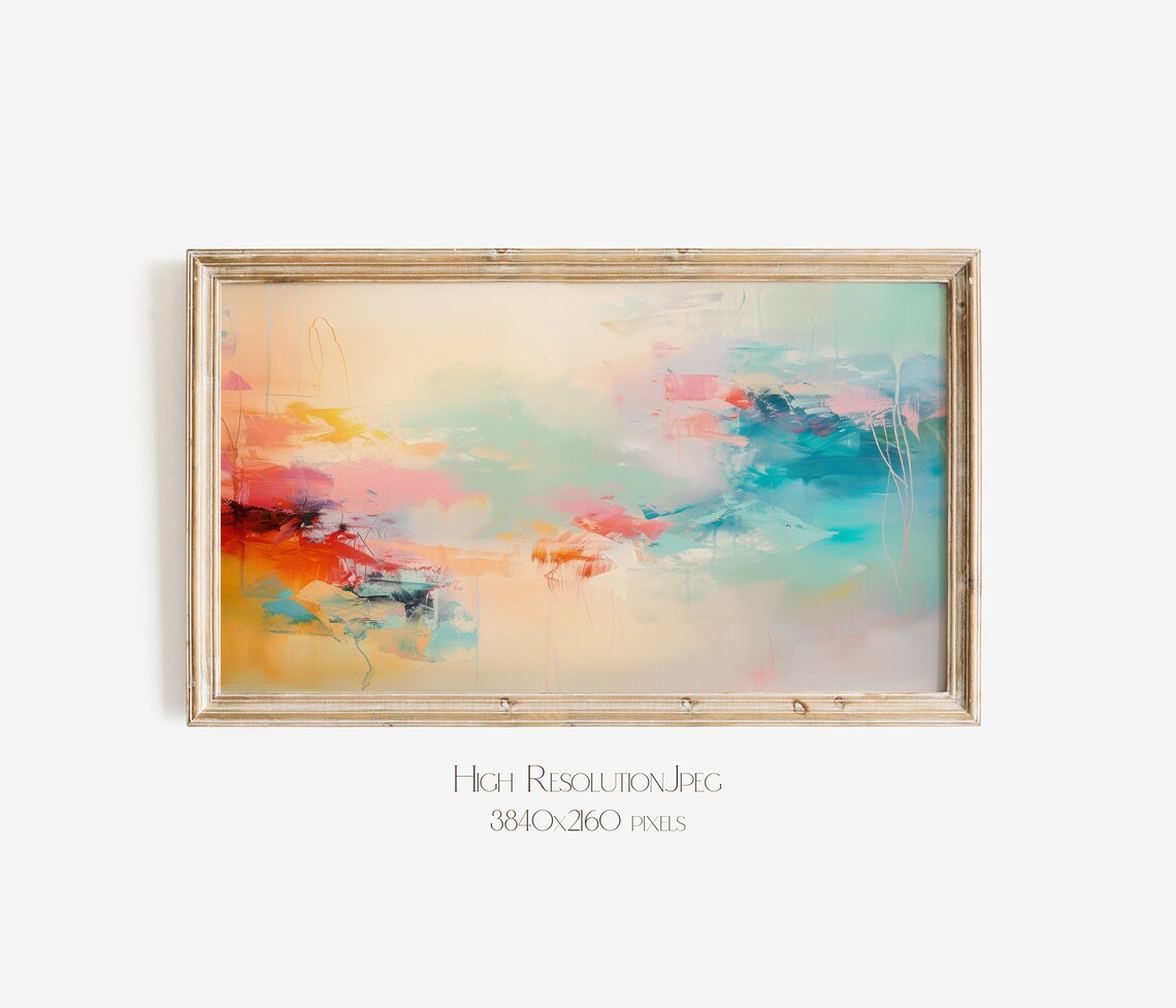 Warm Orange Pink Abstract Painting With Turquoise Accents Art Poster - Image 4