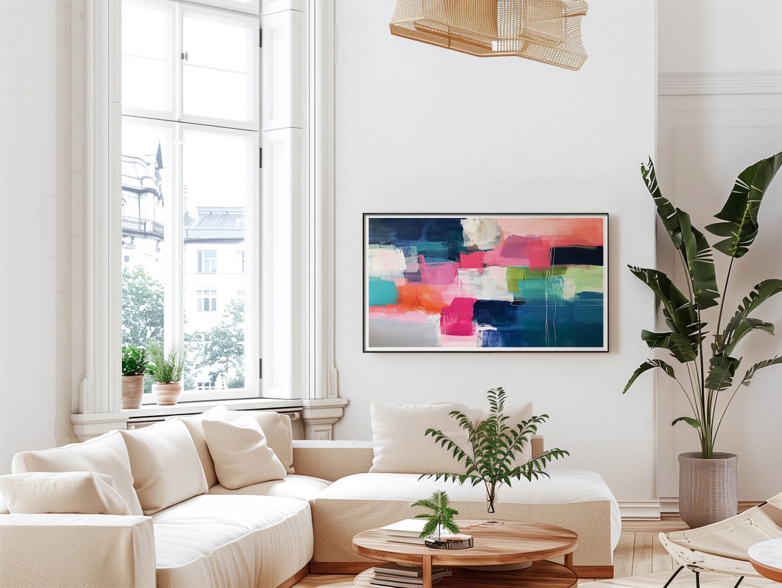 Bold Navy Pink Teal Color Blocks Modern Abstract Oil Painting Poster - Image 5