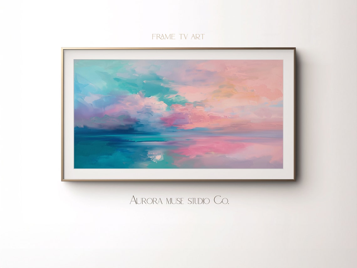 Abstract Frame Tv Art Art For Frame Tv Summer Abstract Oil Painting Pink Cloud Abstract Art 018 - Image 4