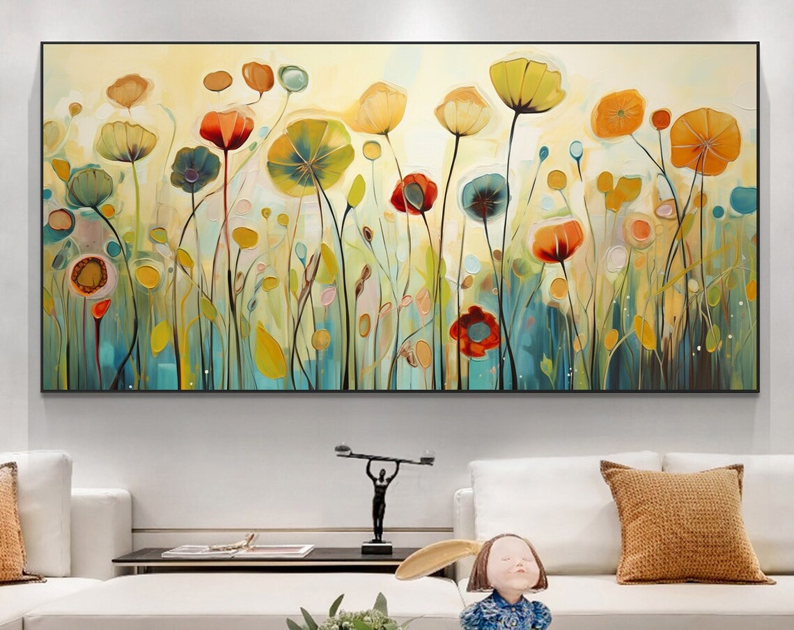 Whimsical Tall-Stem Wildflowers Abstract Floral Oil Painting Poster