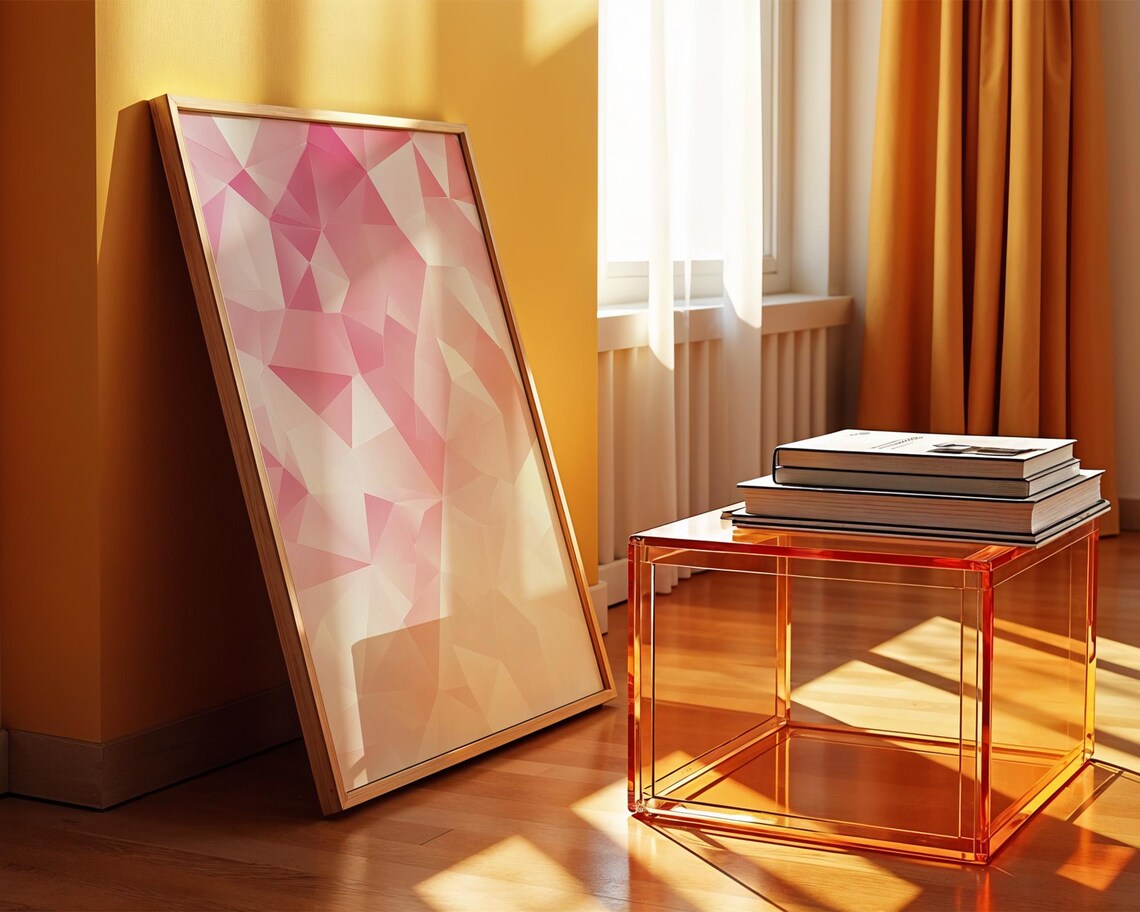 Pink Peach And White Geometric Pattern Art Print - Image 5