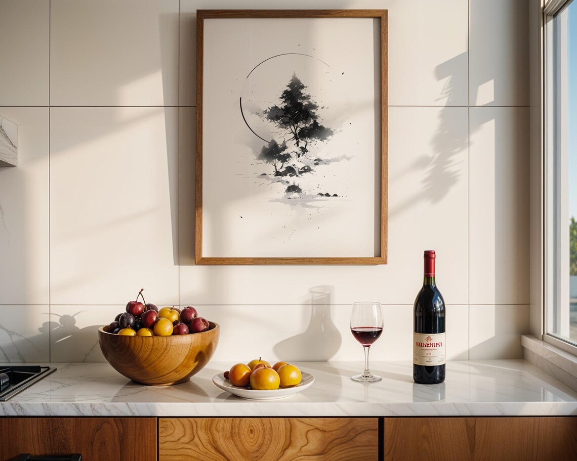 Black Ink Tree With Circle, Minimalist Art Print - Image 3
