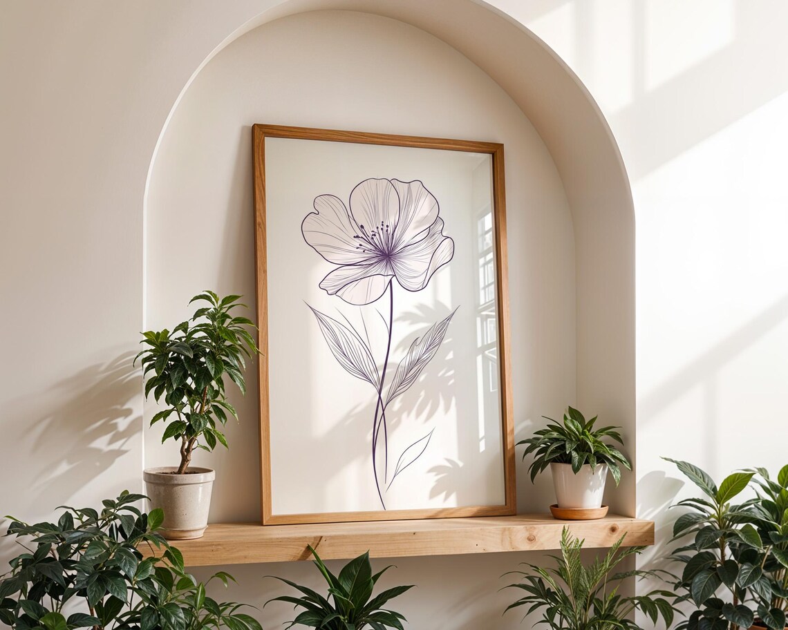 Minimalist Line Art Flower, Kitchen Office Decor - Image 4