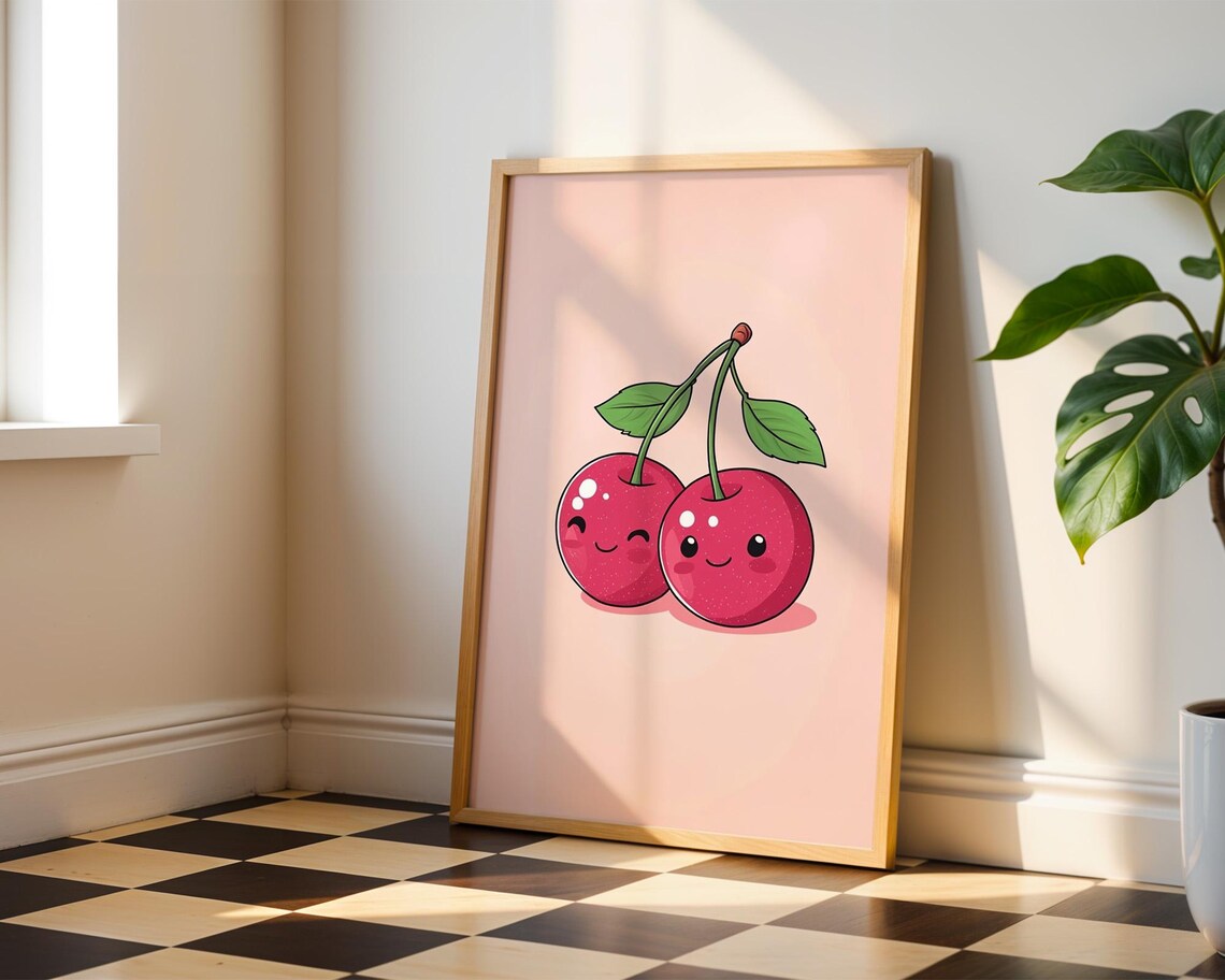 Cute Cherry Art Print, Kitchen Room Decor - Image 4