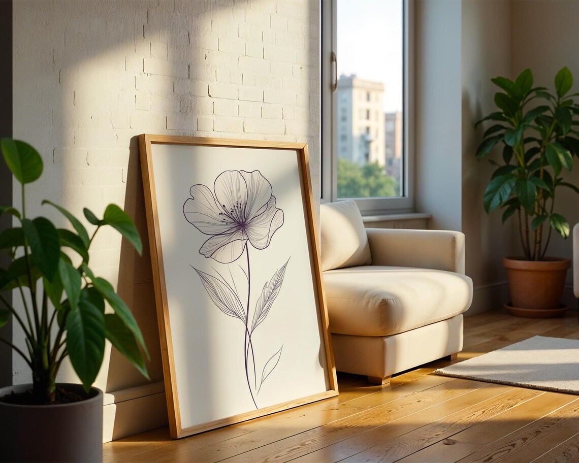 Minimalist Line Art Flower, Kitchen Office Decor - Image 2