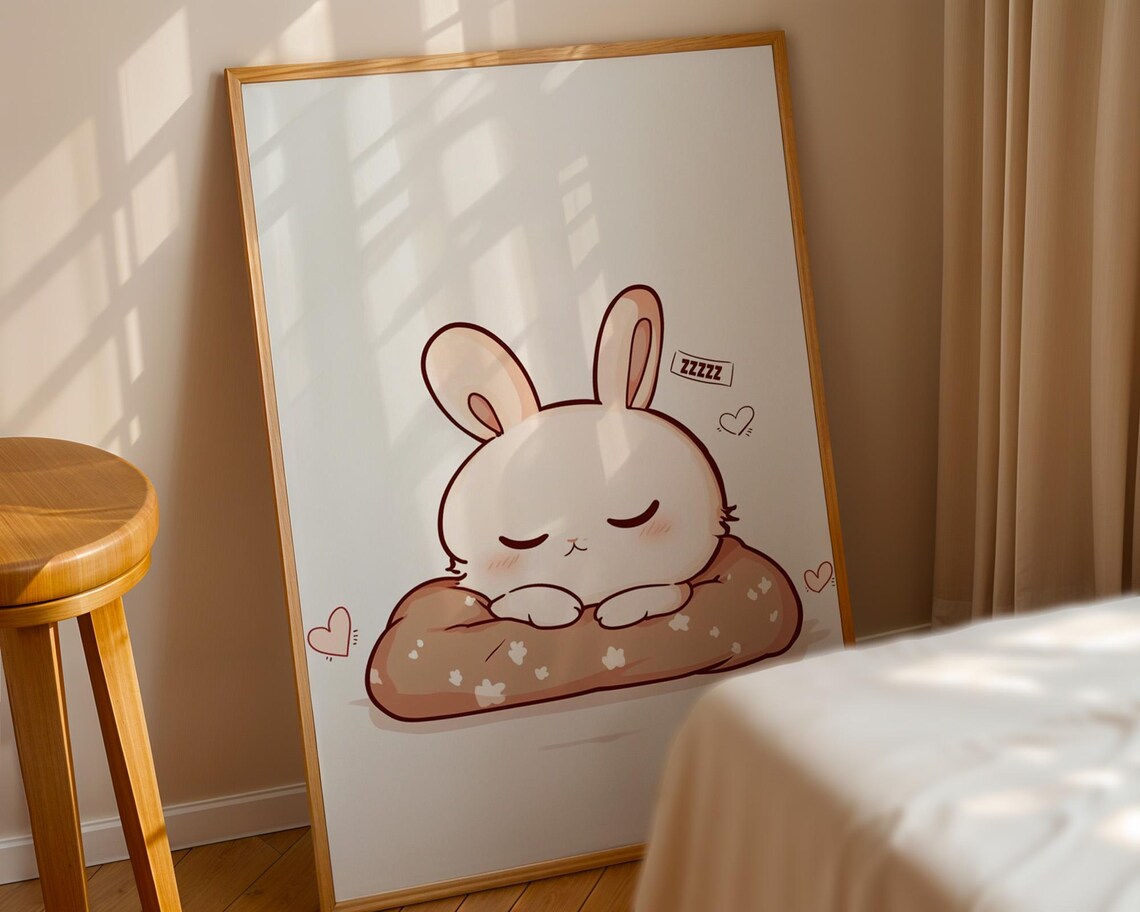 Cute Sleeping Bunny on Donut Pillow Kawaii Cartoon Animal Poster - Image 5
