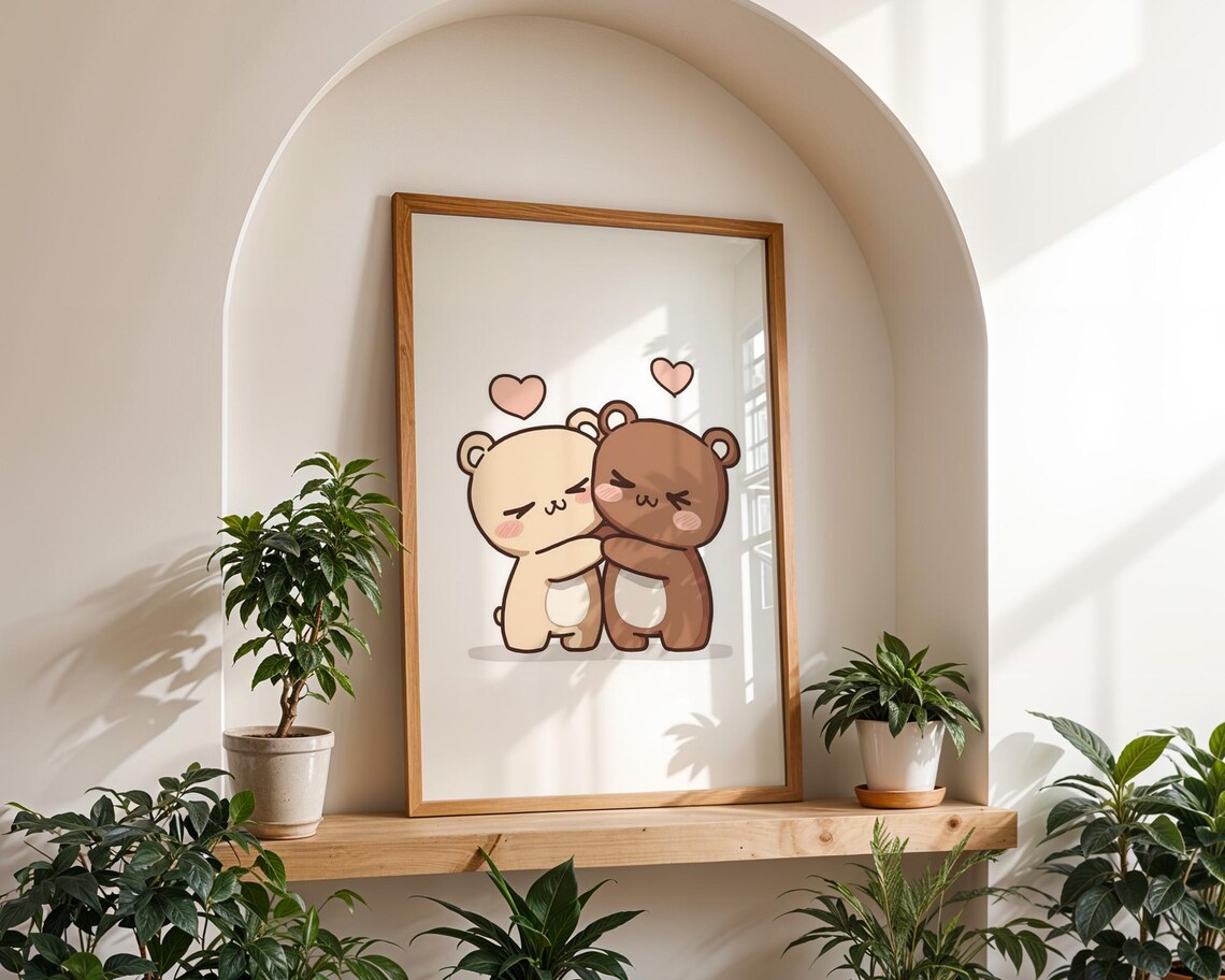 Bear Couple, Cute Couples Decor Art Print - Image 3