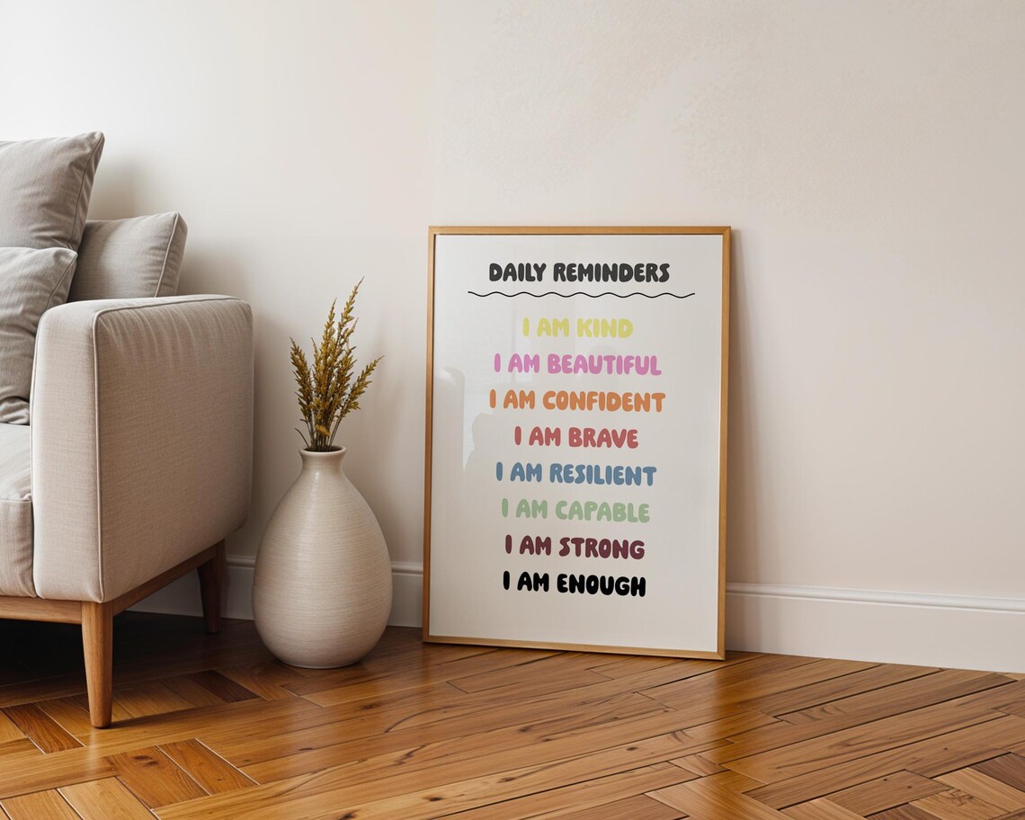Daily Reminders Rainbow I Am Affirmations Quote Poster for Kids Rooms - Image 5