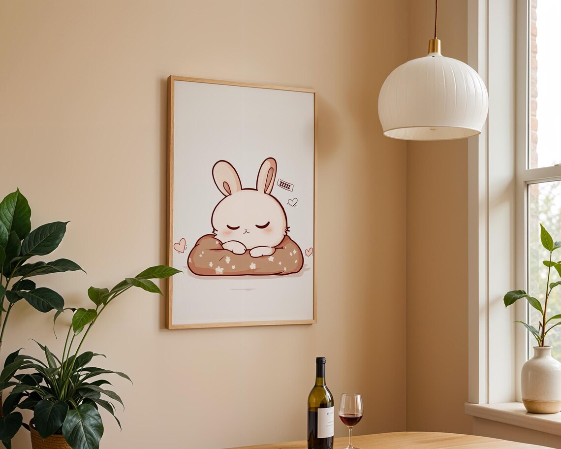 Cute Sleeping Bunny on Donut Pillow Kawaii Cartoon Animal Poster - Image 4