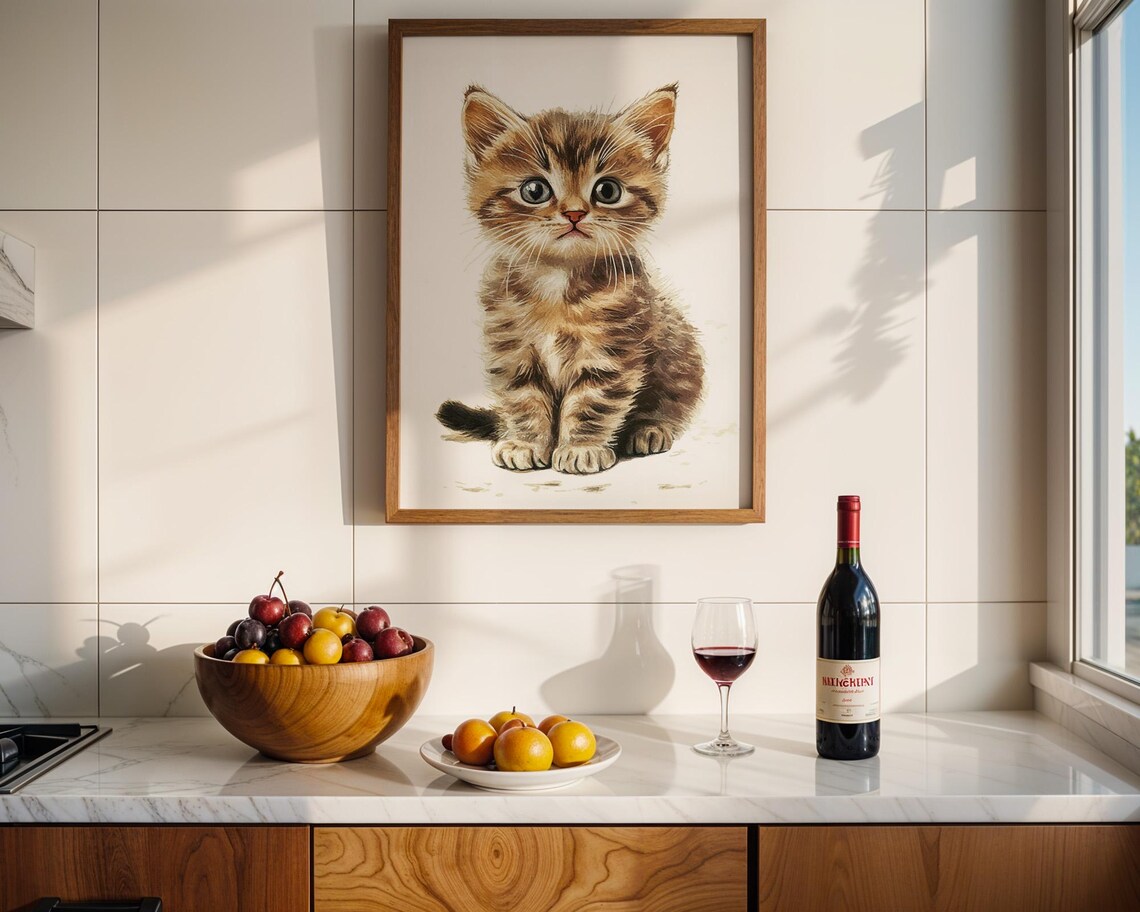 Adorable Tabby Kitten Sitting Cat Lovers Nursery Decor Poster - Image 3