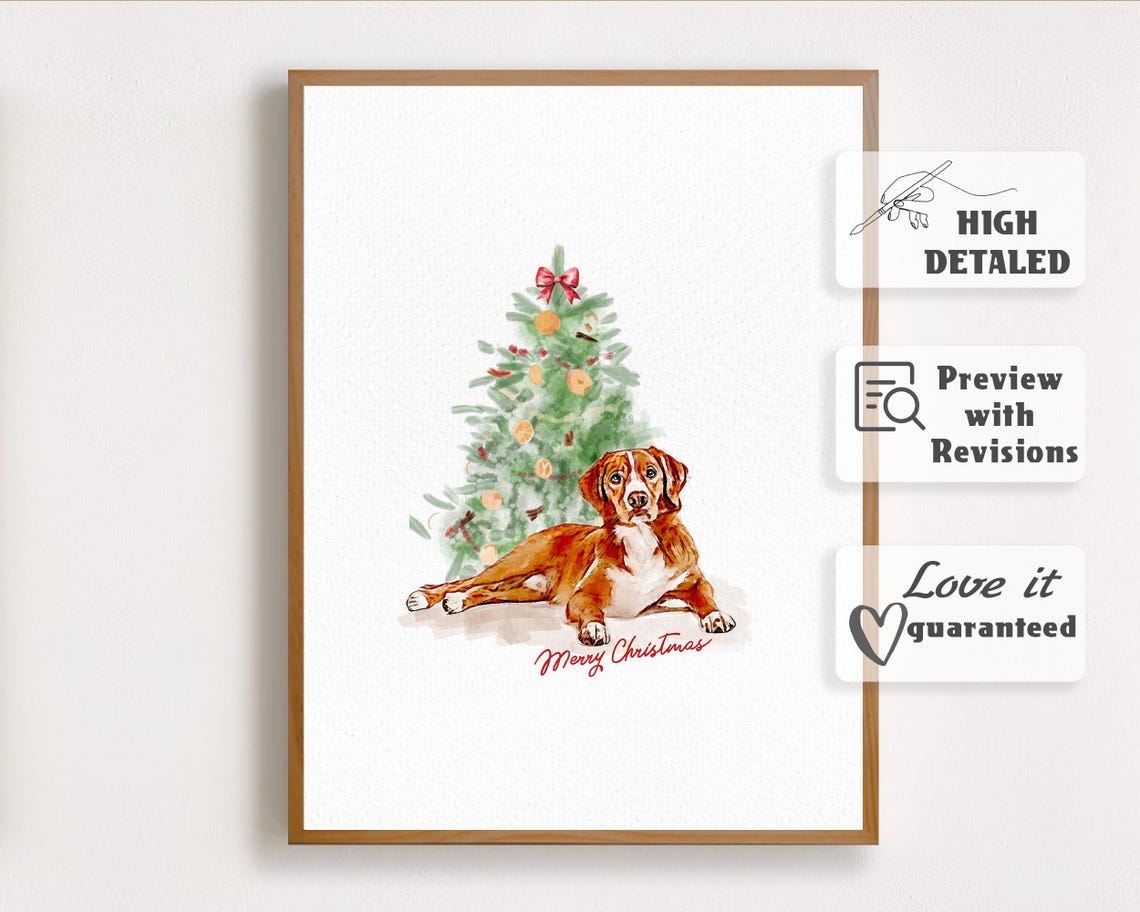 Custom Dog Portrait Christmas Dog Art Holiday Pet Portrait Festive Dog Painting Unique Pet Gift Dog Lover Xmas Keepsake Winter Pet