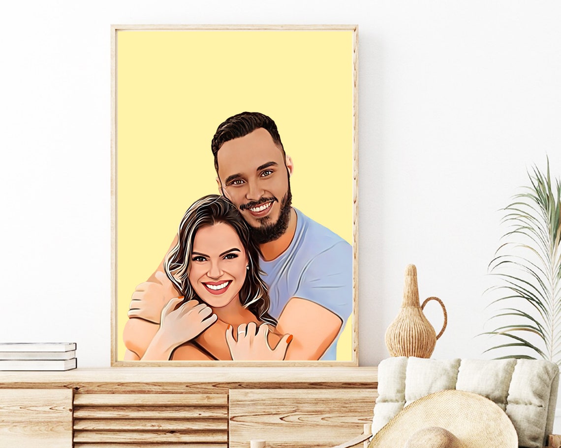 Smiling Couple Portrait in Stylish Hats Cartoon Pop Art Love Poster - Image 6