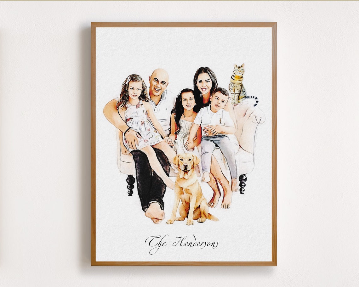 Custom Big Family Portrait Holiday Family Painting Watercolor Family Xmas Family Christmas Drawing Personalized Large Family Art - Image 6