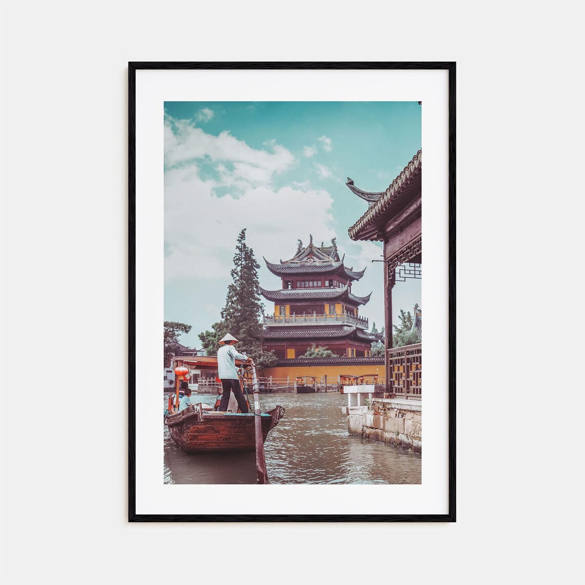 Shanghai Zhujiajiao Water Town Canal Boat Pagoda Scene Poster