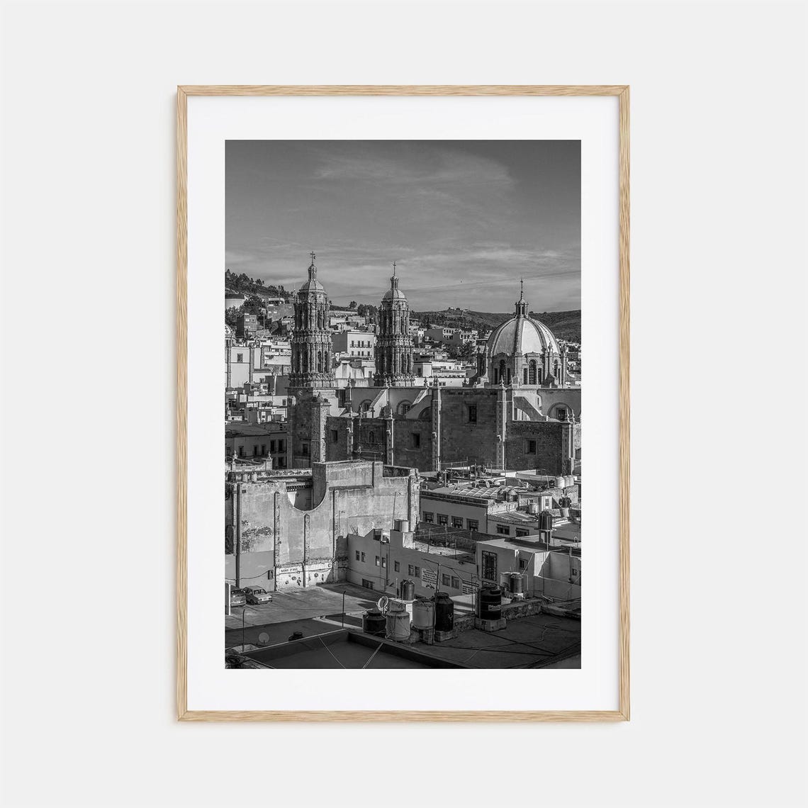 Zacatecas Historic Cathedral Twin Towers Dome Black And White Poster