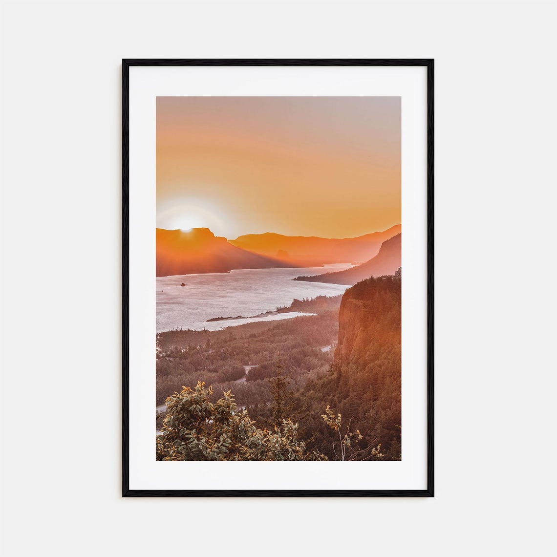 Columbia River Gorge Sunset River Cliffs Golden Hour View Poster